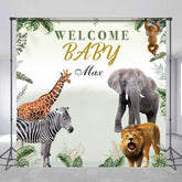 Lofaris Welcome Baby Custom Name Backdrop for Shower Safari Jungle Animals Wild Greenery Themed Photo Prop Decor